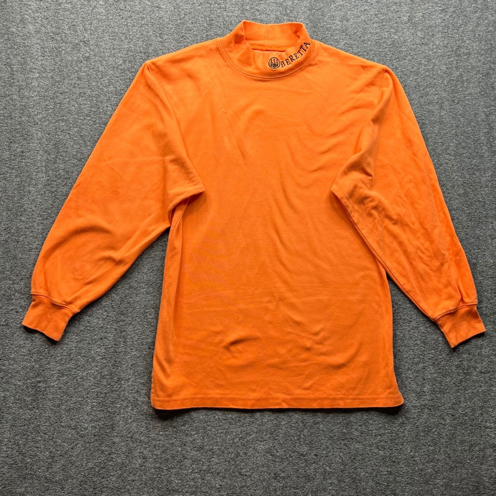 Vintage Beretta Shirt Mens Medium Orange Italy Design Long Sleeve Cotton Hunting